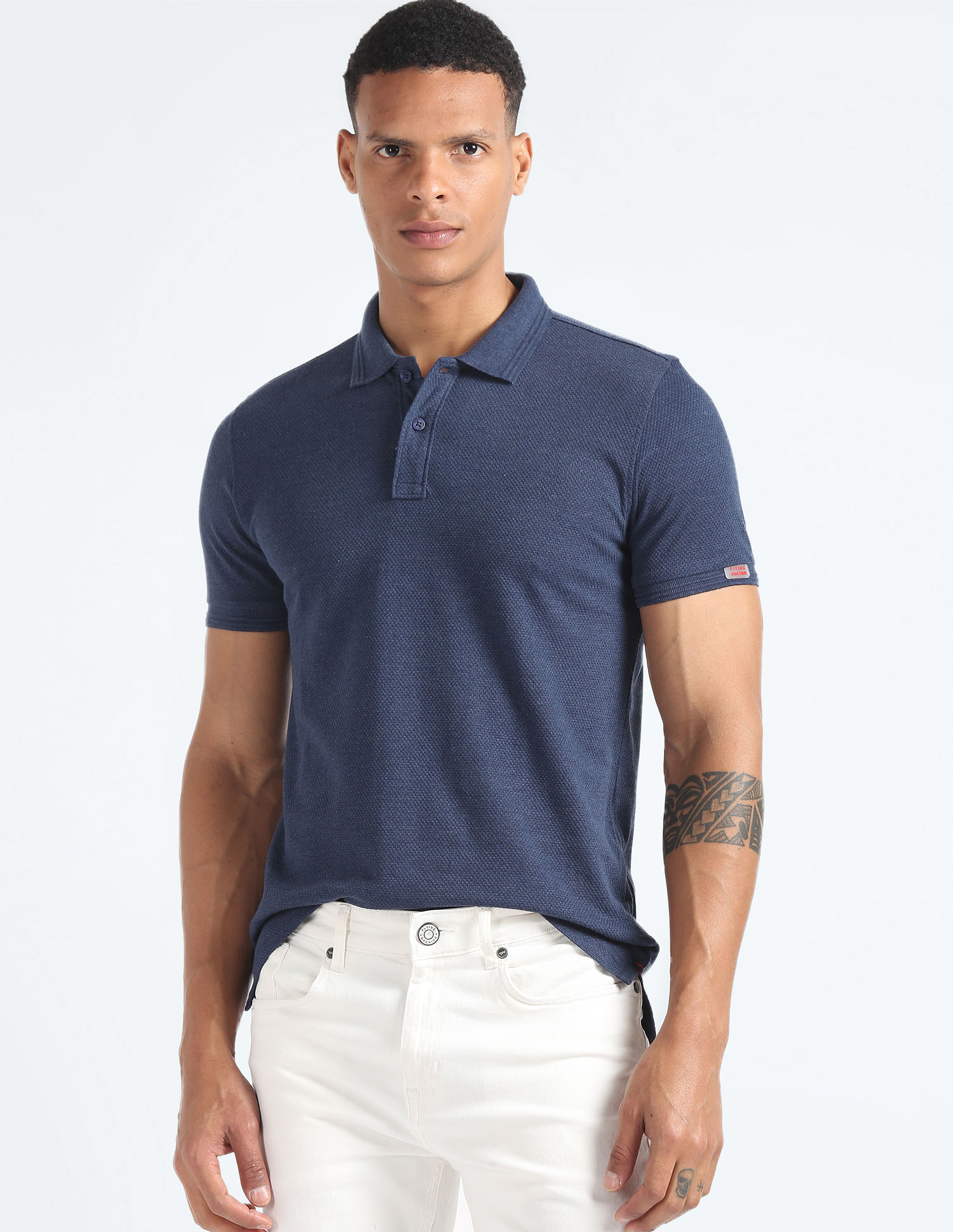 Flying Machine Pattern Knit Short Sleeve Polo Shirt