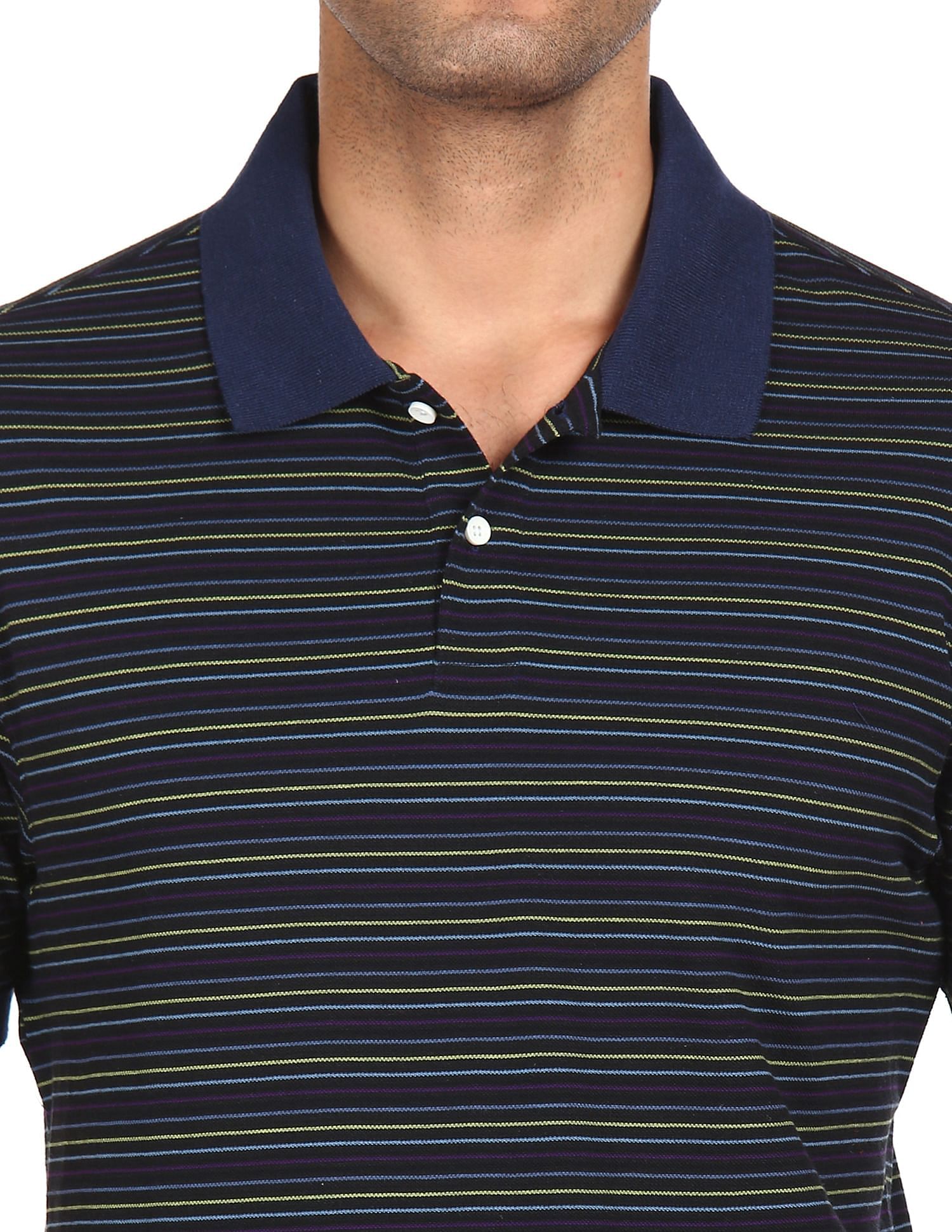 AD by Arvind Cotton Striped Polo Shirt