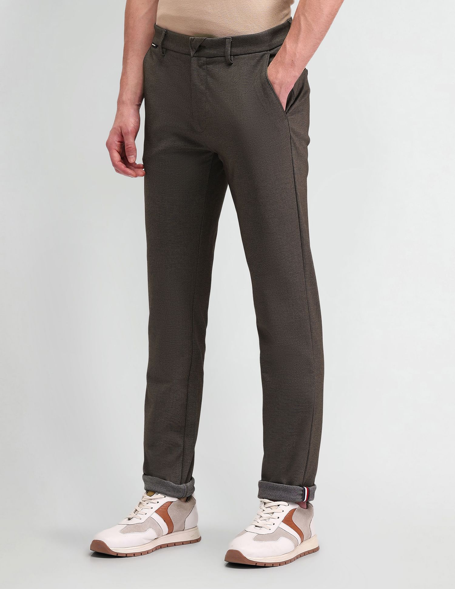 Arrow Sport Self-Design Slim Fit Trousers