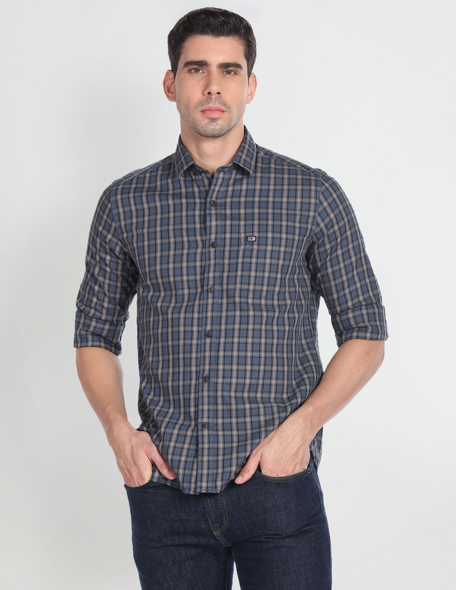 Arrow Sports Cutaway Collar Tartan Check Shirt