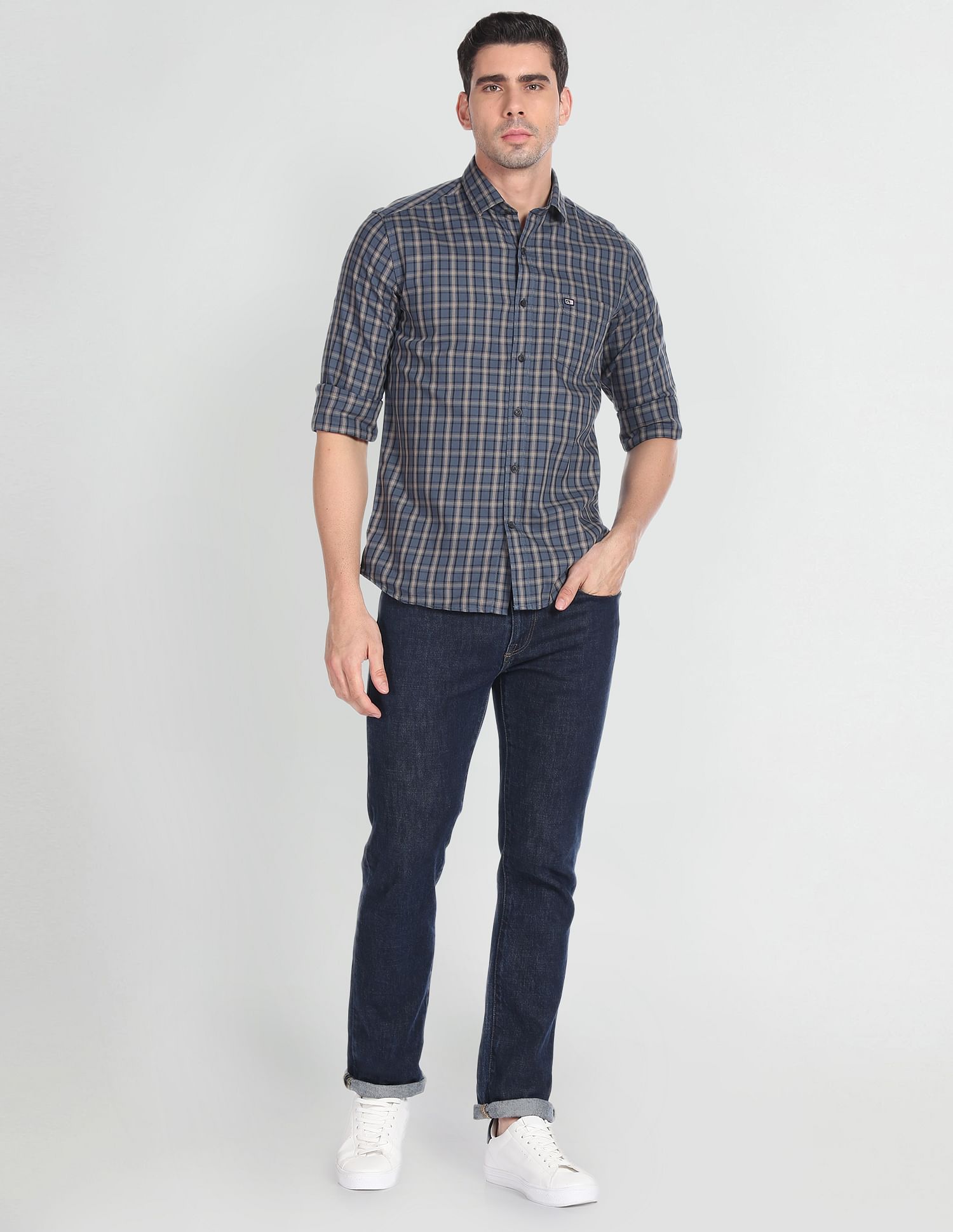 Arrow Sports Cutaway Collar Tartan Check Shirt