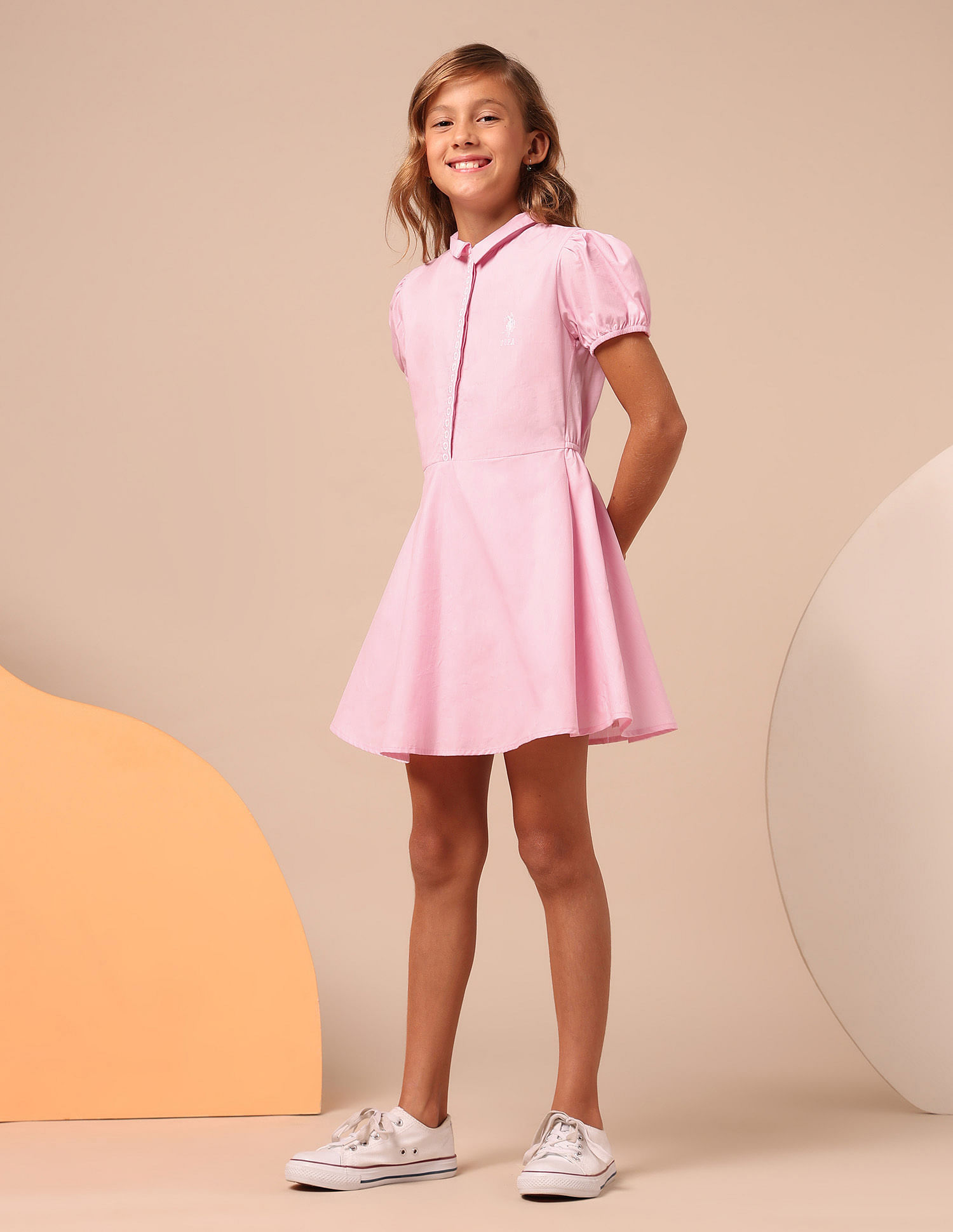 U.S. Polo Assn. Kids Girls Embroidered Fit & Flare Dress