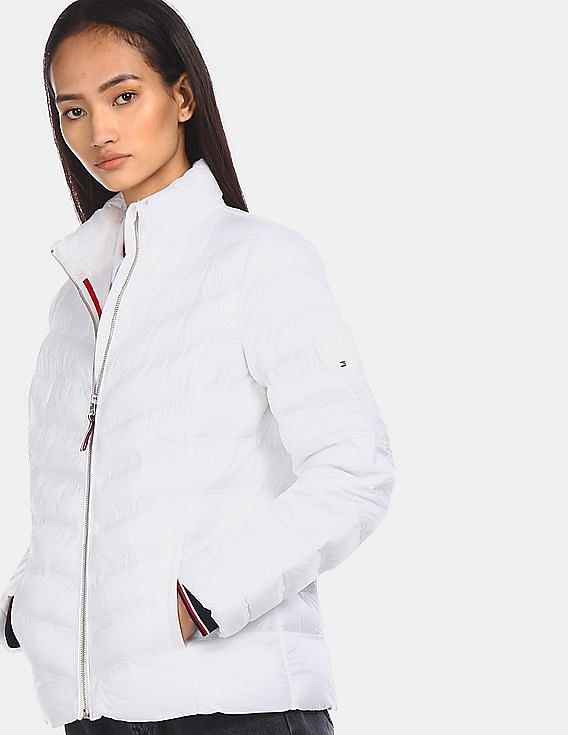 Buy Women White Mock Collar Solid Jacket - NNNOW.com