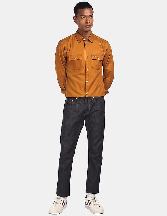 Tommy Hilfiger Men Mustard Slim Fit Solid Casual Shirt