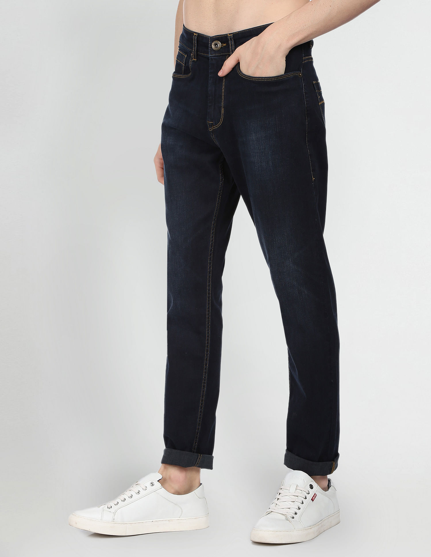 Flying Machine Stone Wash Slash Slim Tapered Fit Jeans