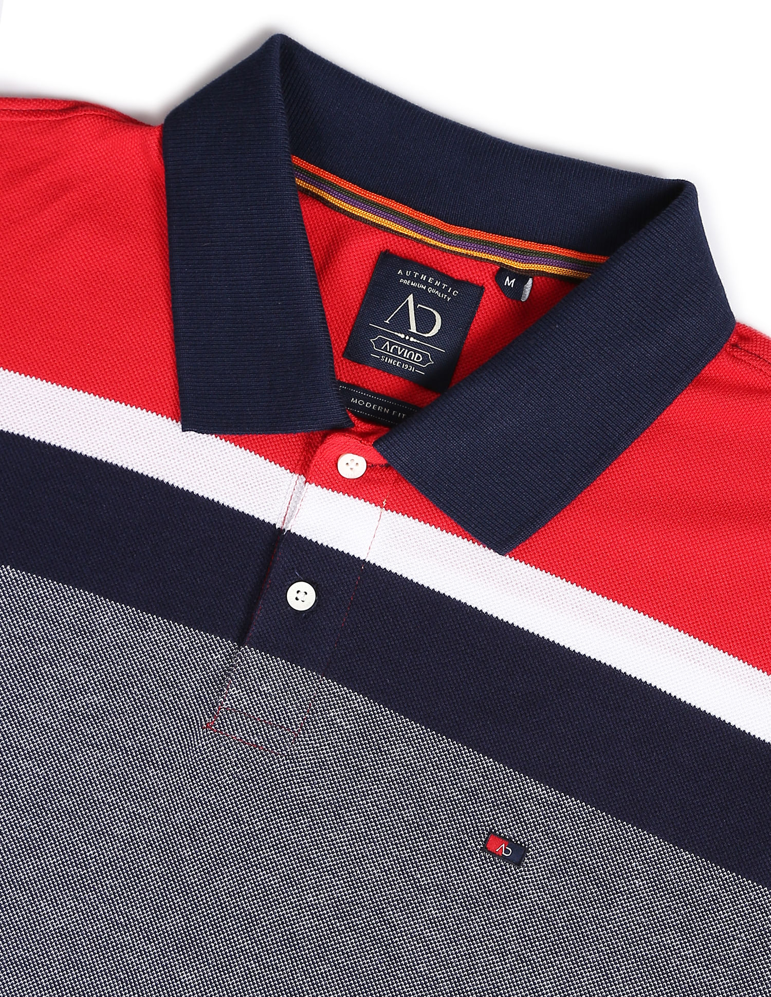 AD by Arvind Cotton Horizontal Stripe Polo Shirt