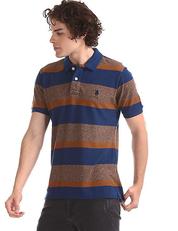 U.S. Polo Assn. Brown And Blue Striped Polo Shirt