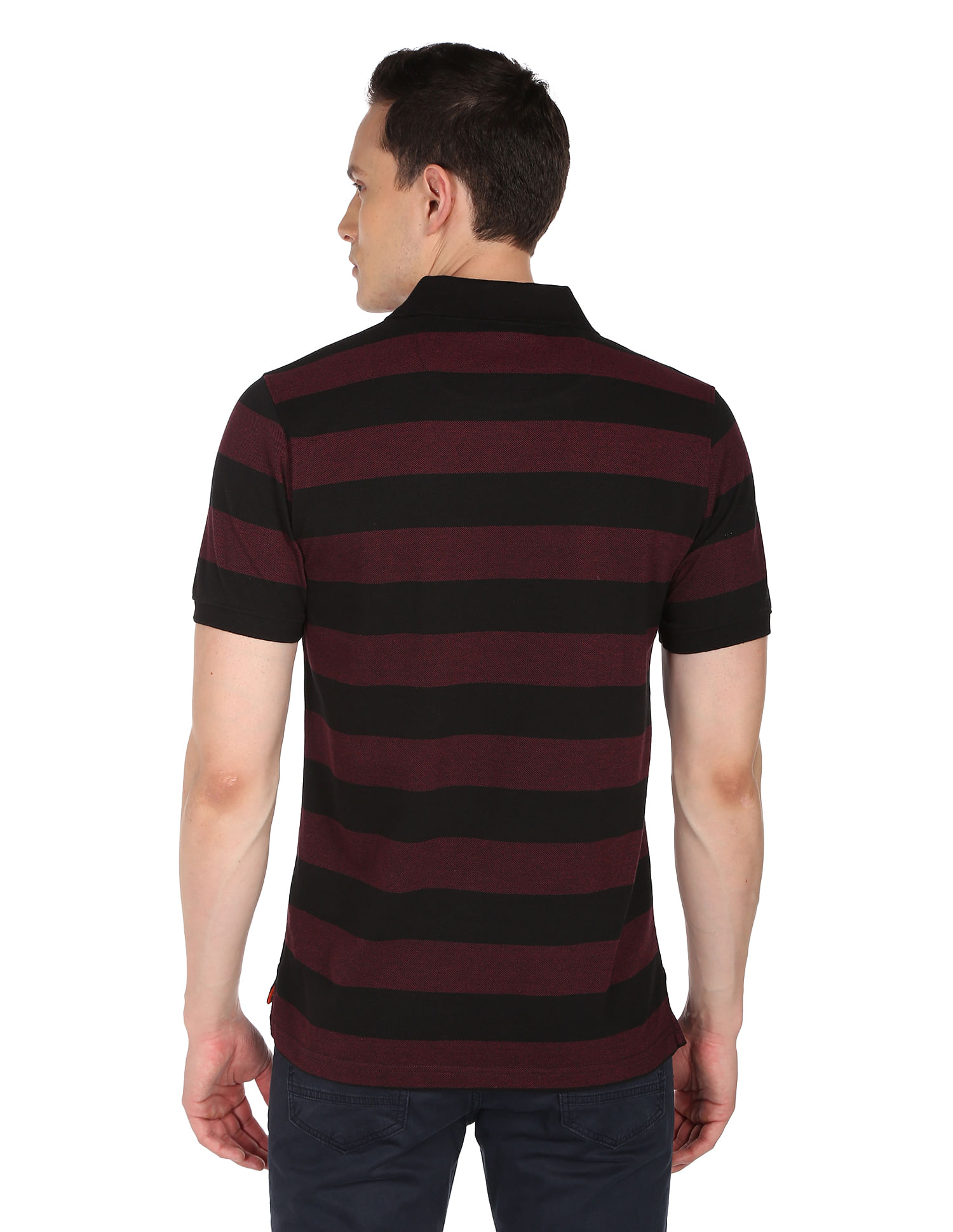 maroon and black polo shirt