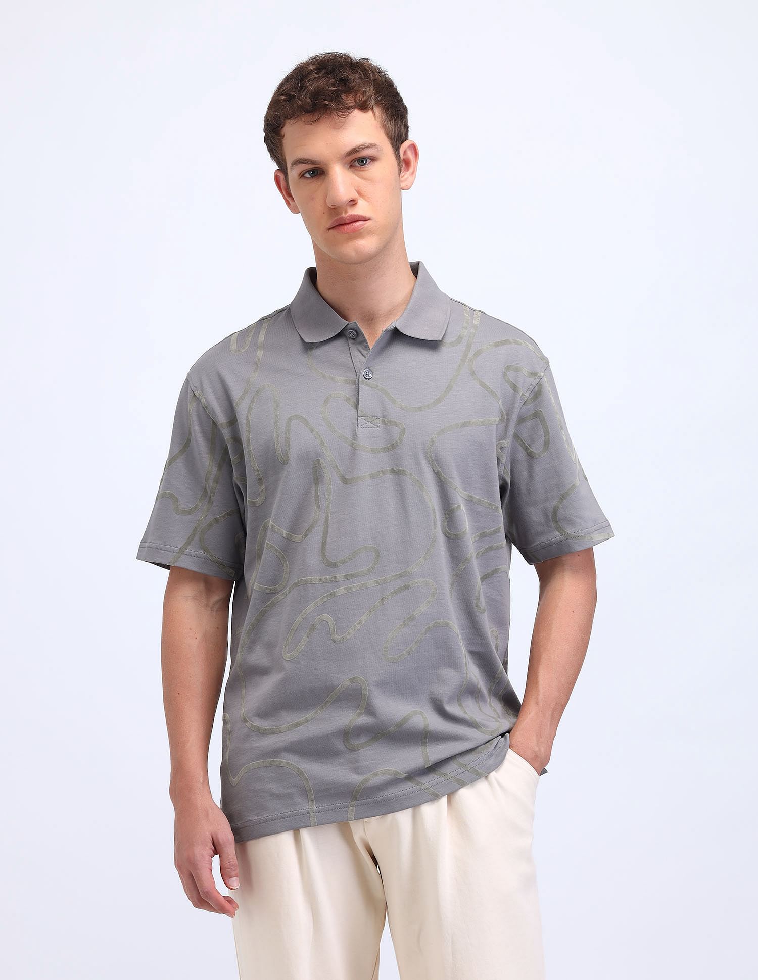 Flying Machine Abstract Relaxed Fit Polo Shirt