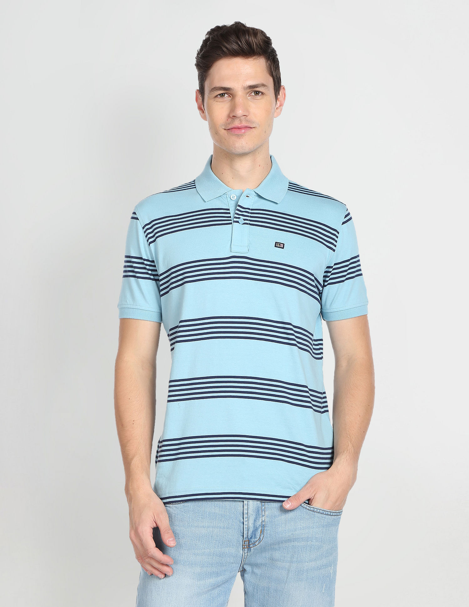 Arrow Sports Horizontal Stripe Cotton Polo Shirt