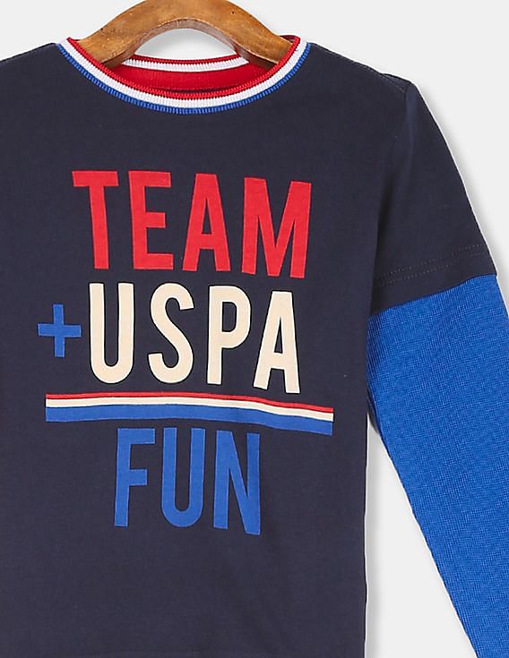 U.S. Polo Assn. Kids Contrast Sleeve Brand Print T-Shirt