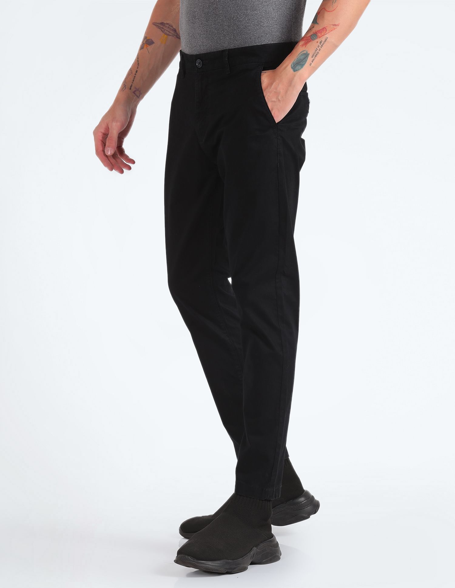Flying Machine Slash Slim Tapered Fit Solid Trousers