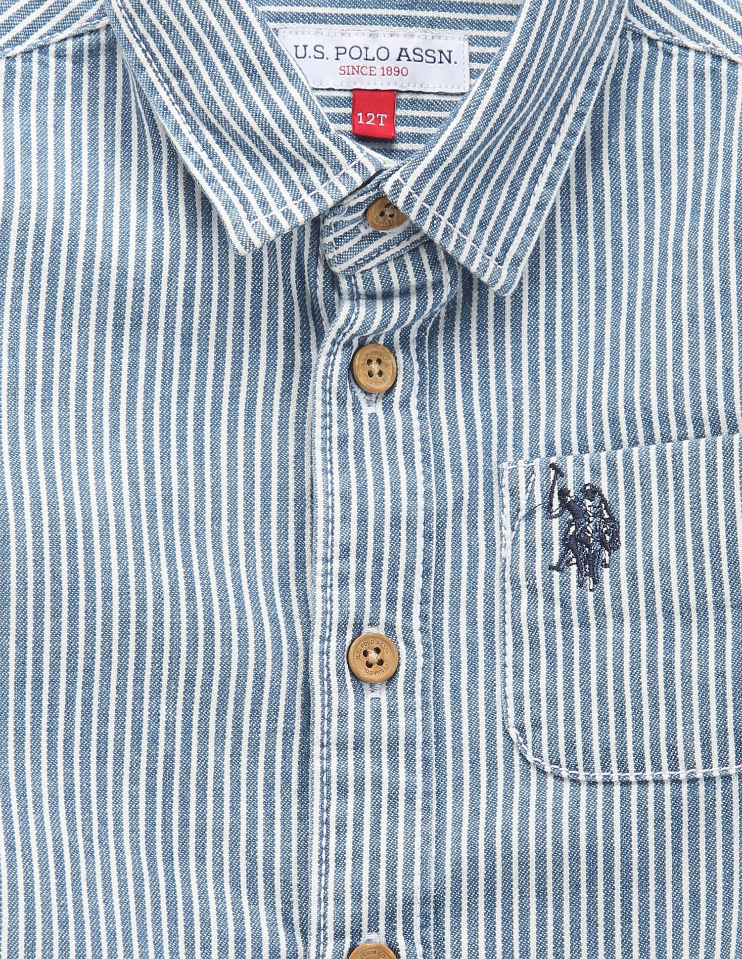 U.S. Polo Assn. Kids Boys Cutaway Collar Vertical Stripe Shirt