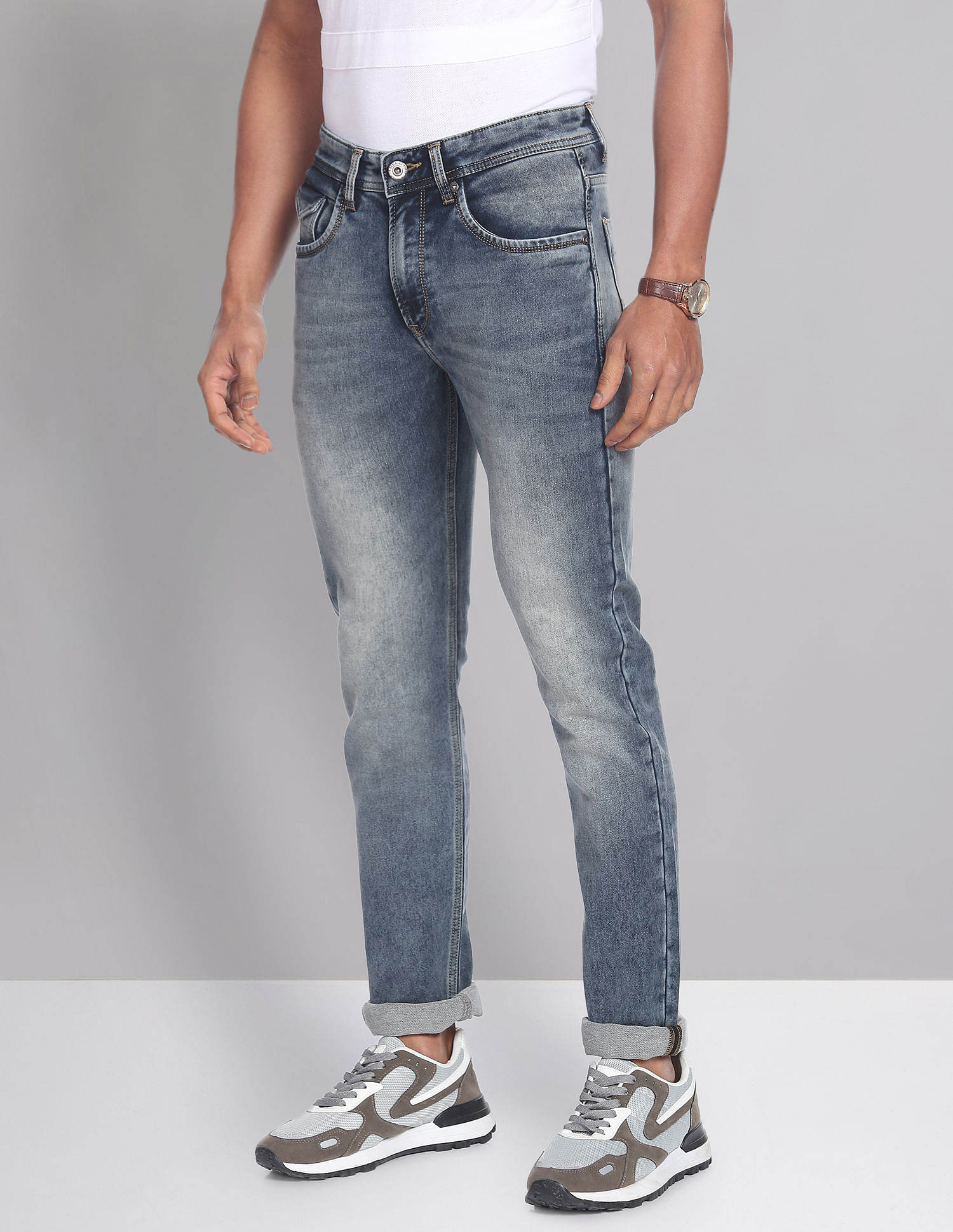 AD by Arvind Skinny Fit Stone Wash Jeans