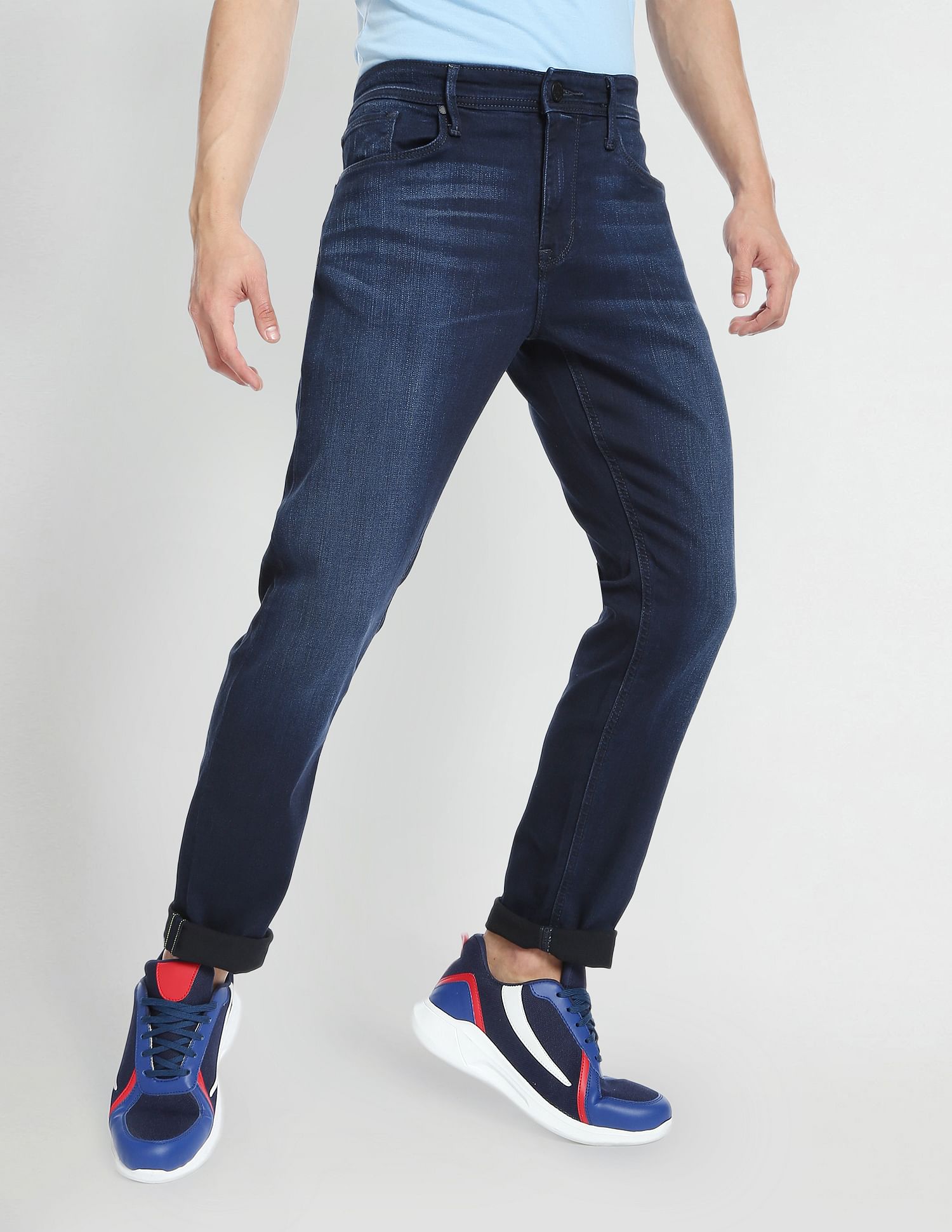 Flying Machine Slash Slim Tapered Mid Rise Jeans