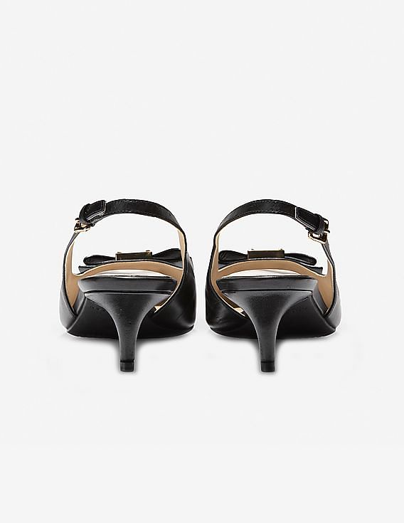Cole Haan Black Bow Accent Slingback Leather Kitten Heels