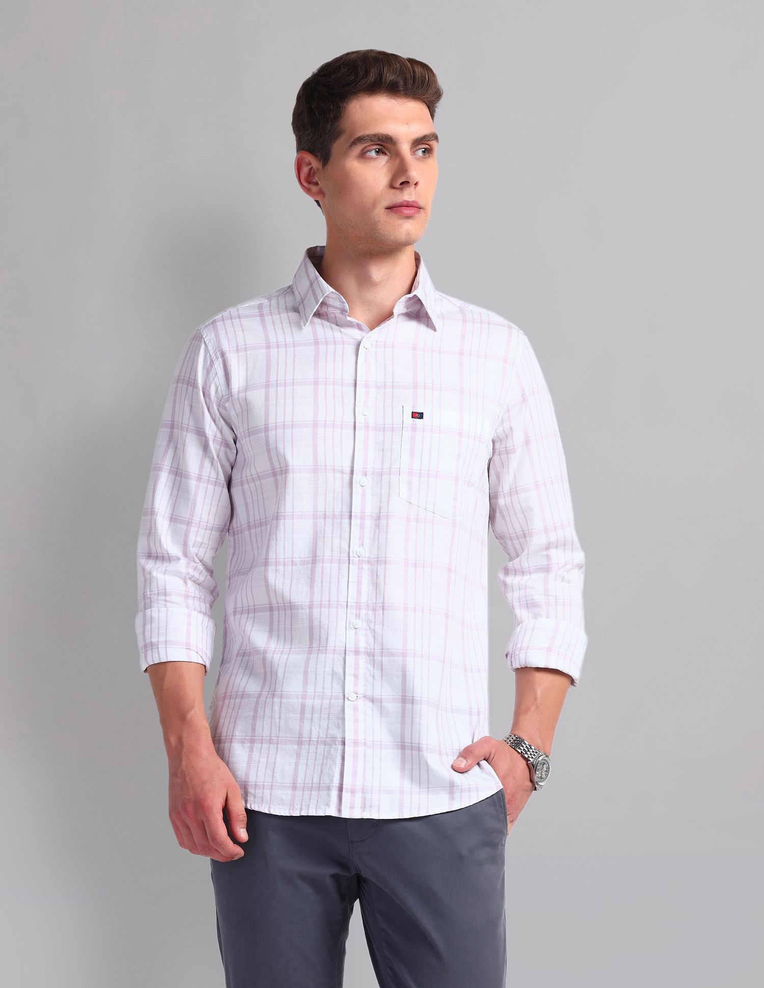 AD by Arvind Plaid Check Cotton Shirt