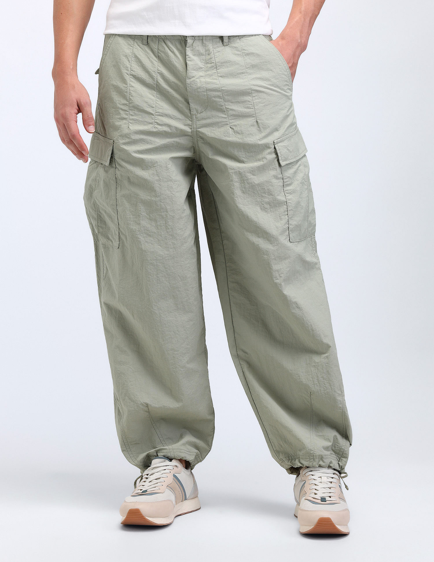 Flying Machine Loose Fit Solid Cargo Trousers