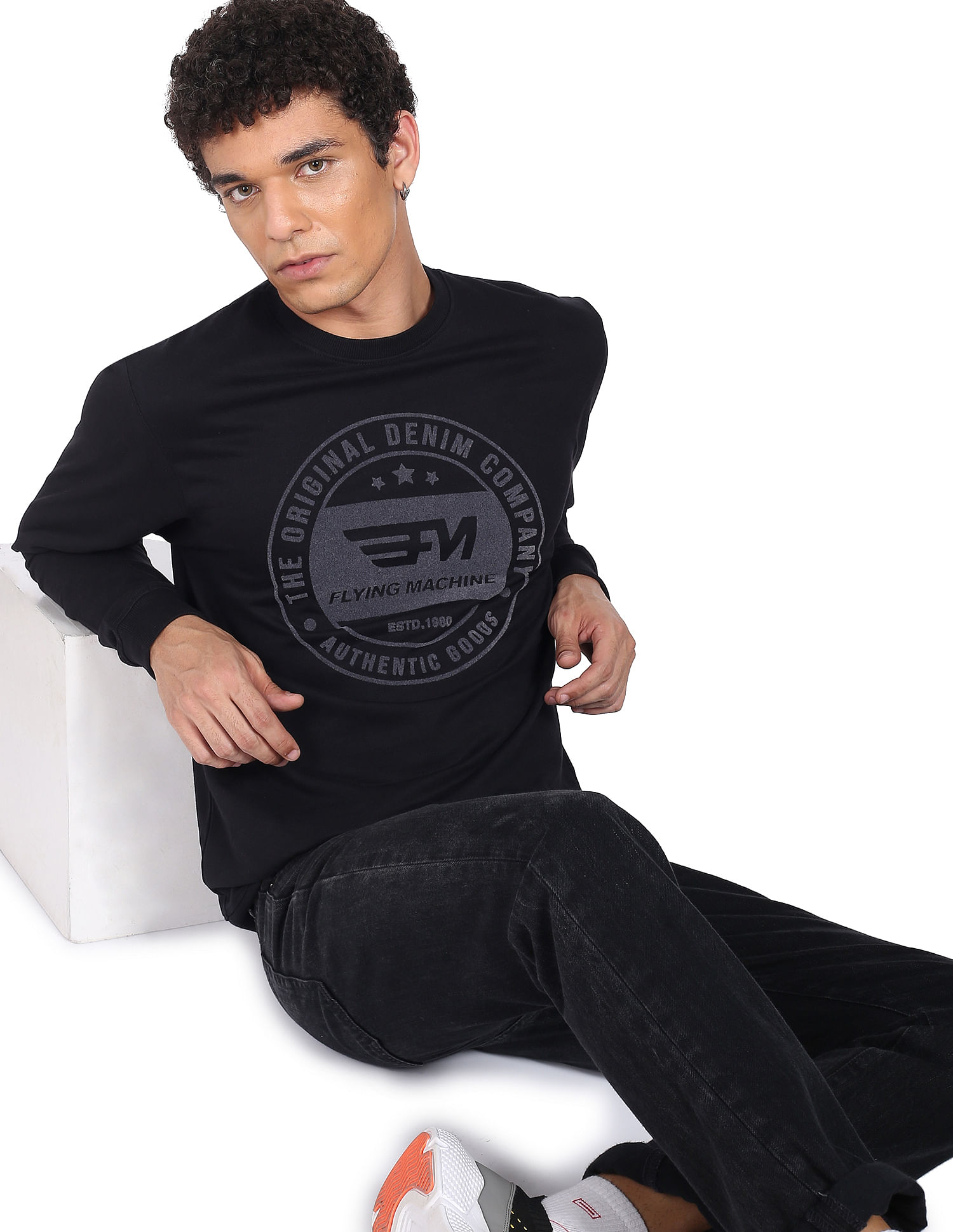 Logo Print Cotton Sweatshirt in Black - Men