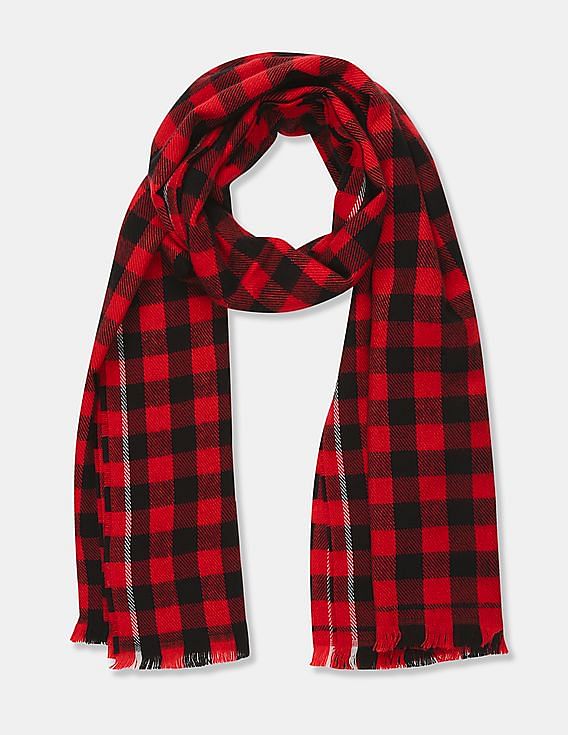 Buy GAP Women Red And Black Fringed Hem Cozy Check Scarf NNNOW