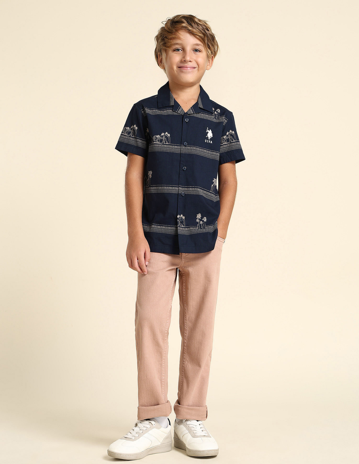 U.S. Polo Assn. Kids Boys All Over Printed Regular Fit Shirt