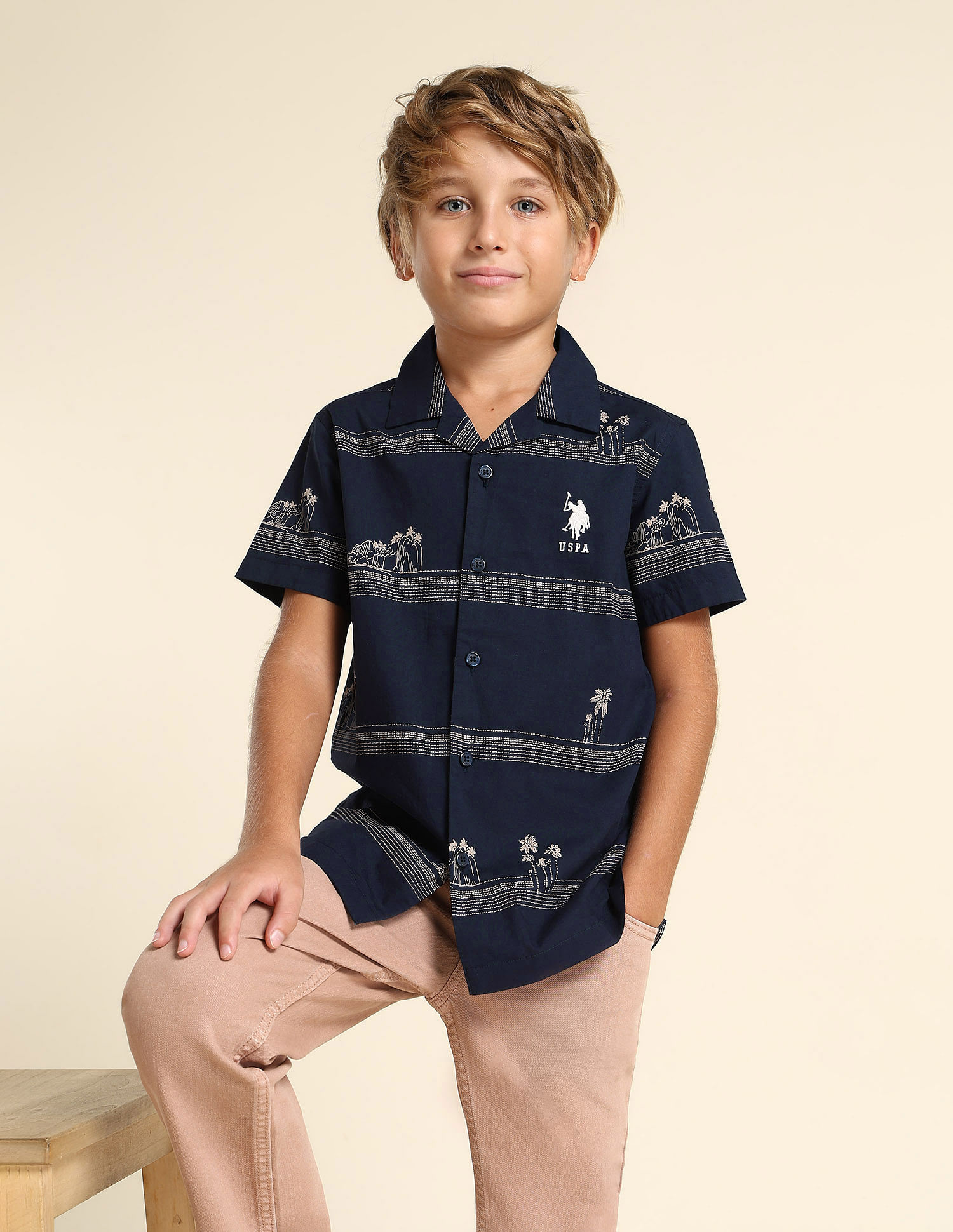 U.S. Polo Assn. Kids Boys All Over Printed Regular Fit Shirt