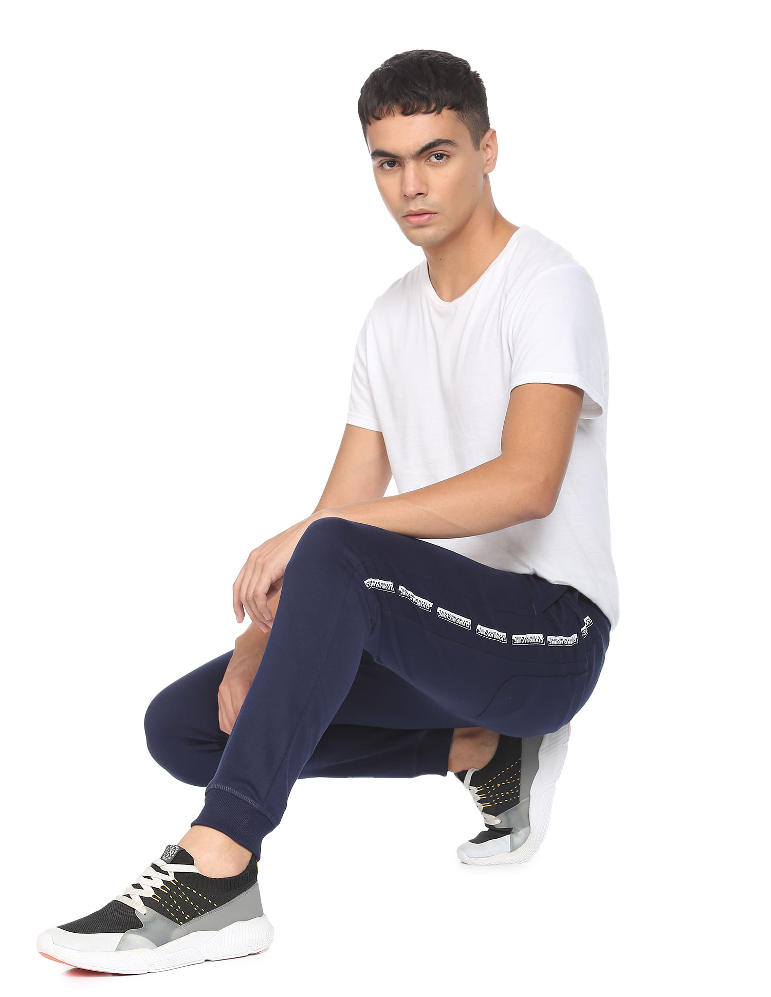 Flying Machine Mid Rise Brand Print Joggers