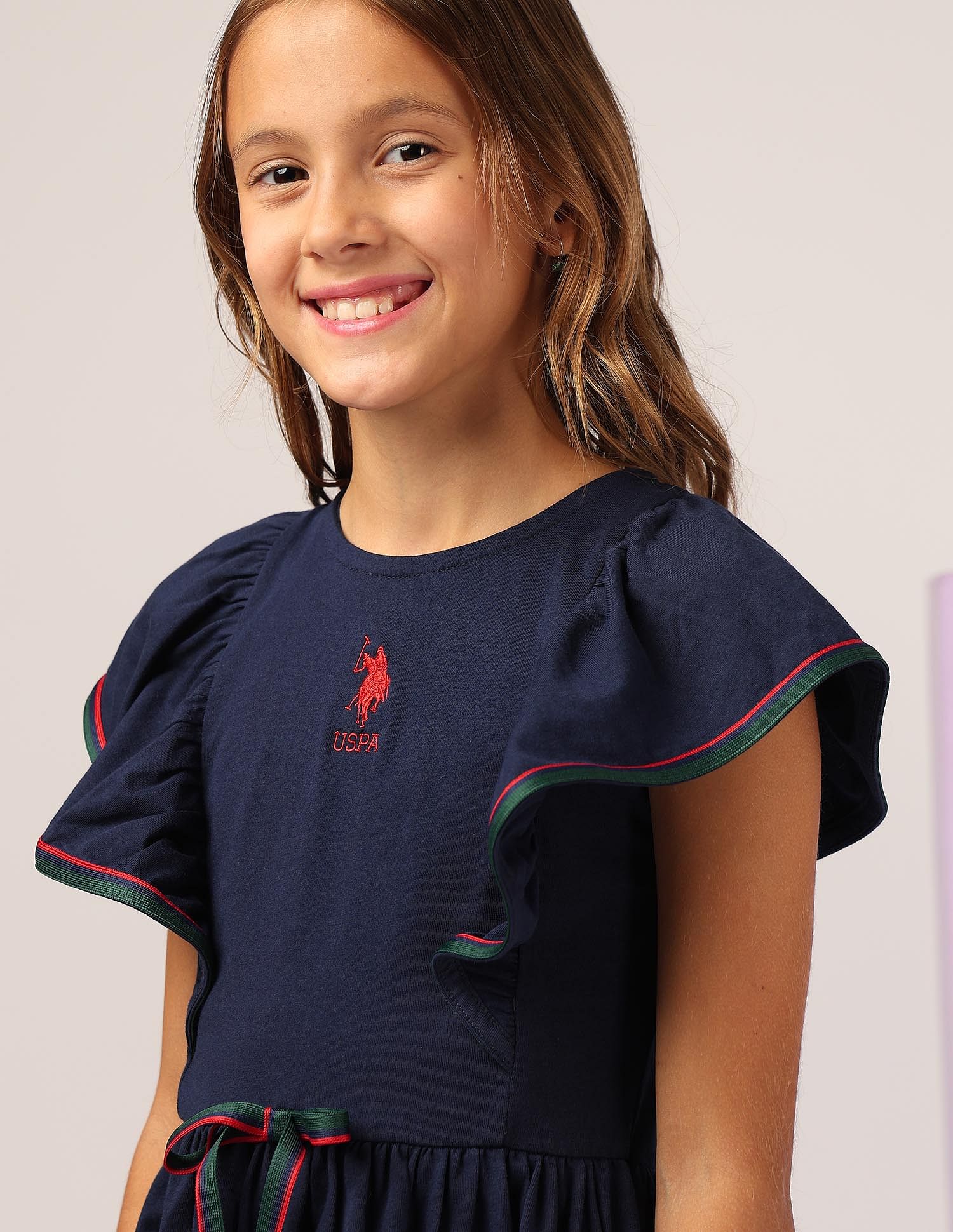 U.S. Polo Assn. Kids Girls Ruffles Fit And Flare Dress