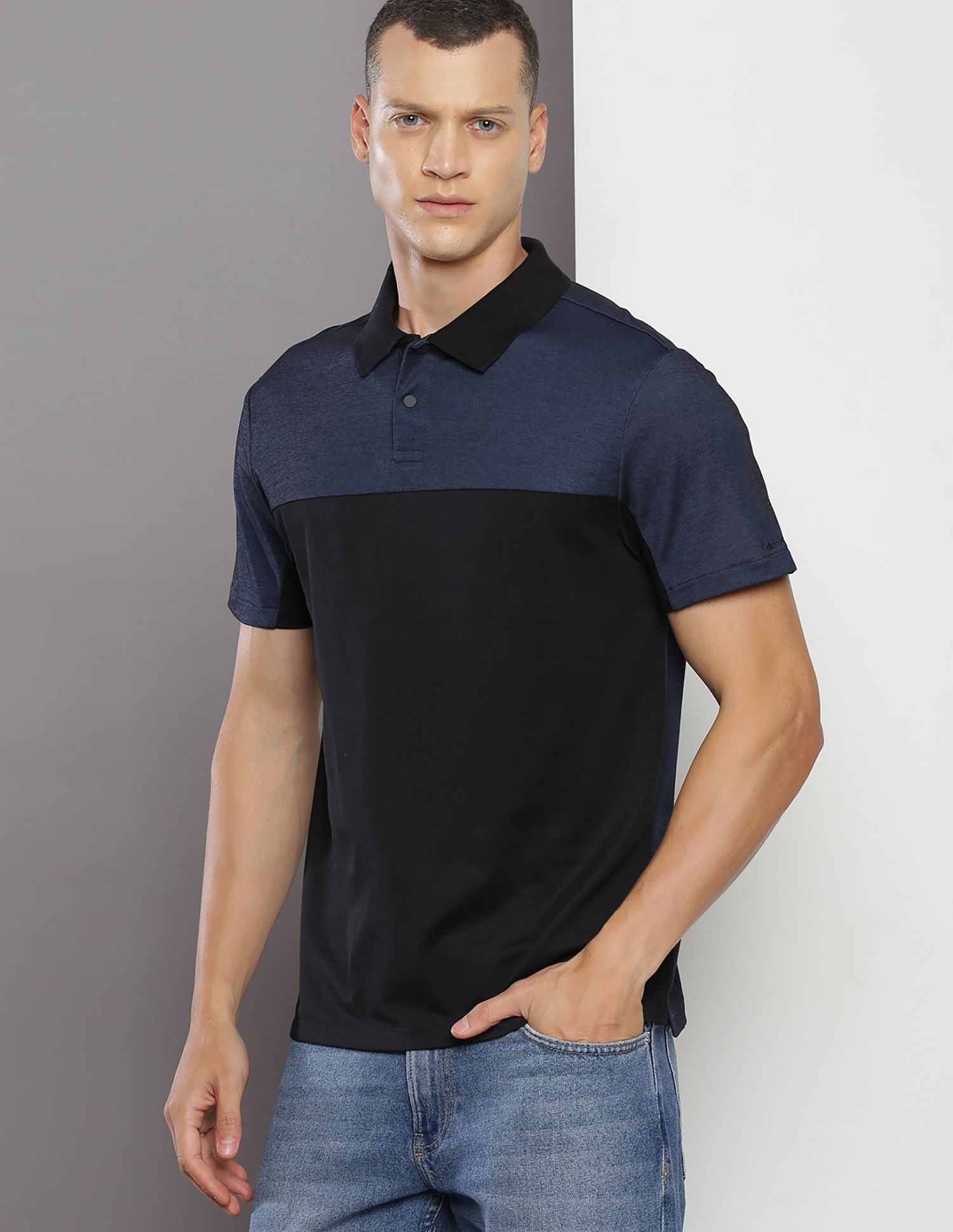 Calvin Klein Colour Block Mix Media Polo Shirt