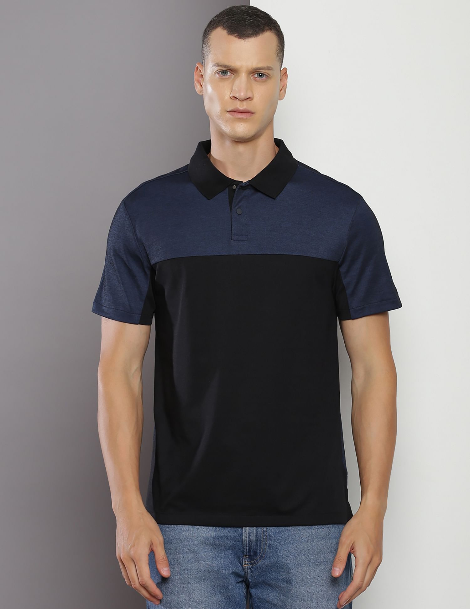 Calvin Klein Colour Block Mix Media Polo Shirt
