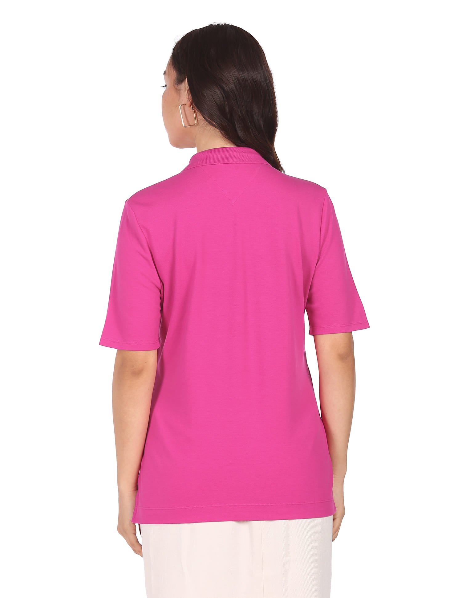 Buy Tommy Hilfiger Women Pink Regular Fit Pique Solid Polo Shirt