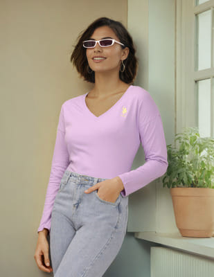 Buy U.S. Polo Assn. Women V-Neck Long Sleeve Cotton Top - NNNOW.com
