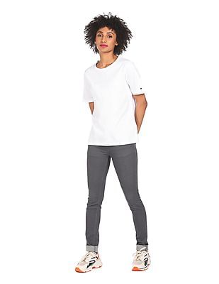 Buy Tommy Hilfiger Women White Round Neck Embroidered Logo T
