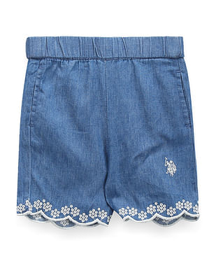 U S Polo Assn Kids Girls Embroidered Denim Shorts