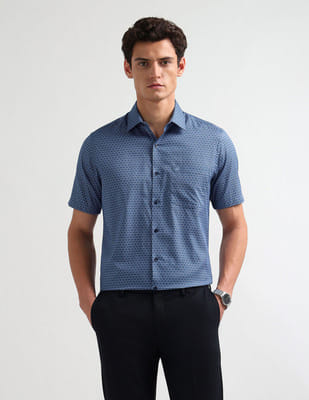 Hamilton Poplins Arrow Dress Shirts Short Sleeve Arrow Blue Cotton Regular Fit Checks Shirt Hamilton Poplins Arrow Dress Shirts Short Sleeve Arrow Blue Cotton Regular Fit Checks Shirt