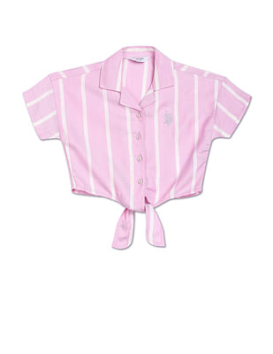 U S Polo Assn Kids Vertical Stripe Notch Collar Top