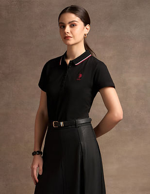 U S Polo Assn Women Tipped Collar Solid Polo Shirt