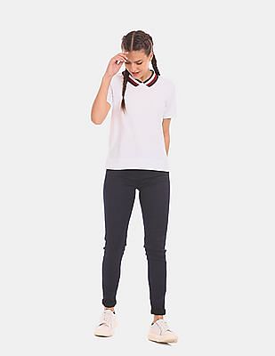 売れ筋商品|||トミー ヒルフィガー カットソー トップス レディース Women's Piqu-Knit Striped-Collar Polo Bright White Tommy Hilfiger Women's Short Sleeve Color-Block Zip Polo