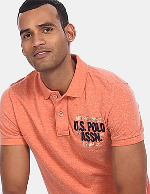 U S Polo Assn Denim Co Embroidered Logo Heathered Polo Shirt