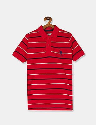 U S Polo Assn Kids Boys Red Striped Pique Polo Shirt