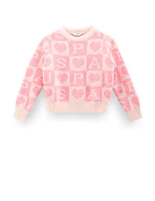 U S Polo Assn Kids Girls Patterned Knit Sweatshirt