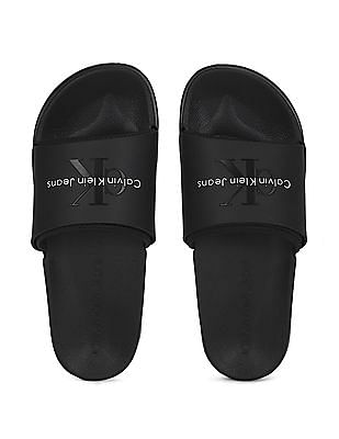 Buy Calvin Klein Men Black Brand Print Slides NNNOW