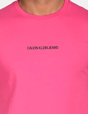 Buy Calvin Klein Men Pink Slim Fit Twisted Brand Print T-Shirt