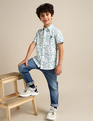 U S Polo Assn Kids Boys Regular Fit Abstract Printed Shirt