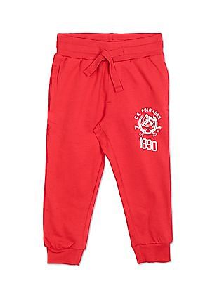 U S Polo Assn Kids Boys Red Mid Rise Brand Print Joggers