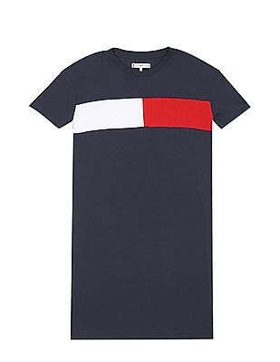 Tommy Hilfiger Kids Girls Navy Crew Neck Colour Block T-Shirt Dress