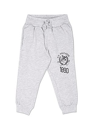 U S Polo Assn Kids Boys Black Mid Rise Brand Print Joggers