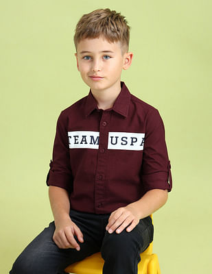 U S Polo Assn Kids Boys Brand Printed Regular Fit Shirt