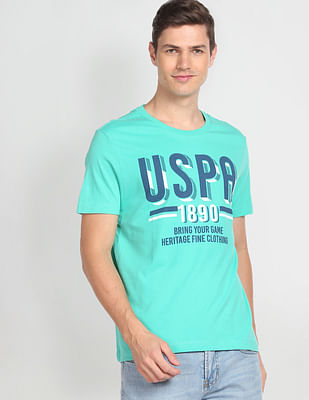 U S Polo Assn Men Aqua Cotton Brand Printed T-Shirt