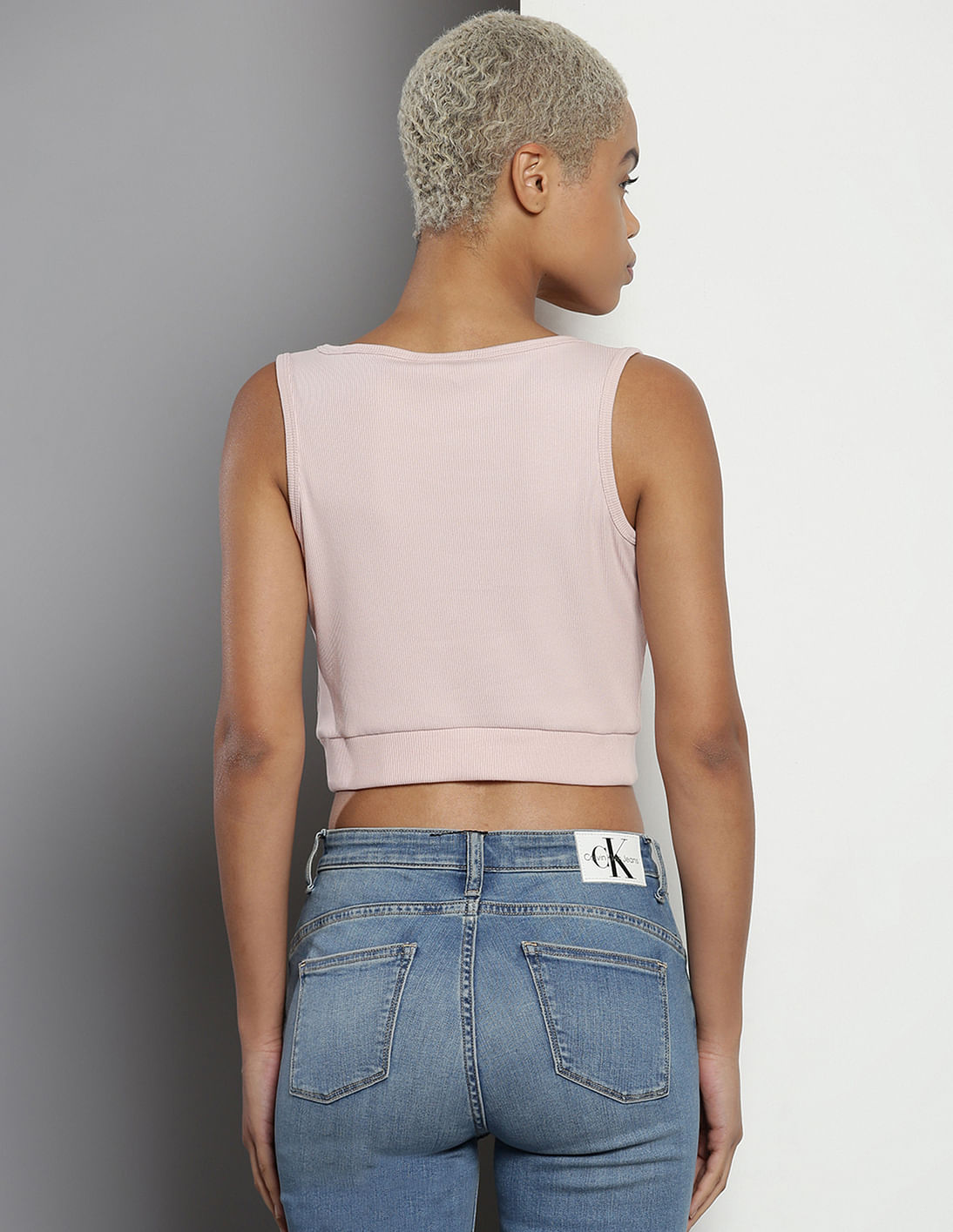 Buy Calvin Klein Ribbed V-Neck Cropped T-Shirt - NNNOW.com